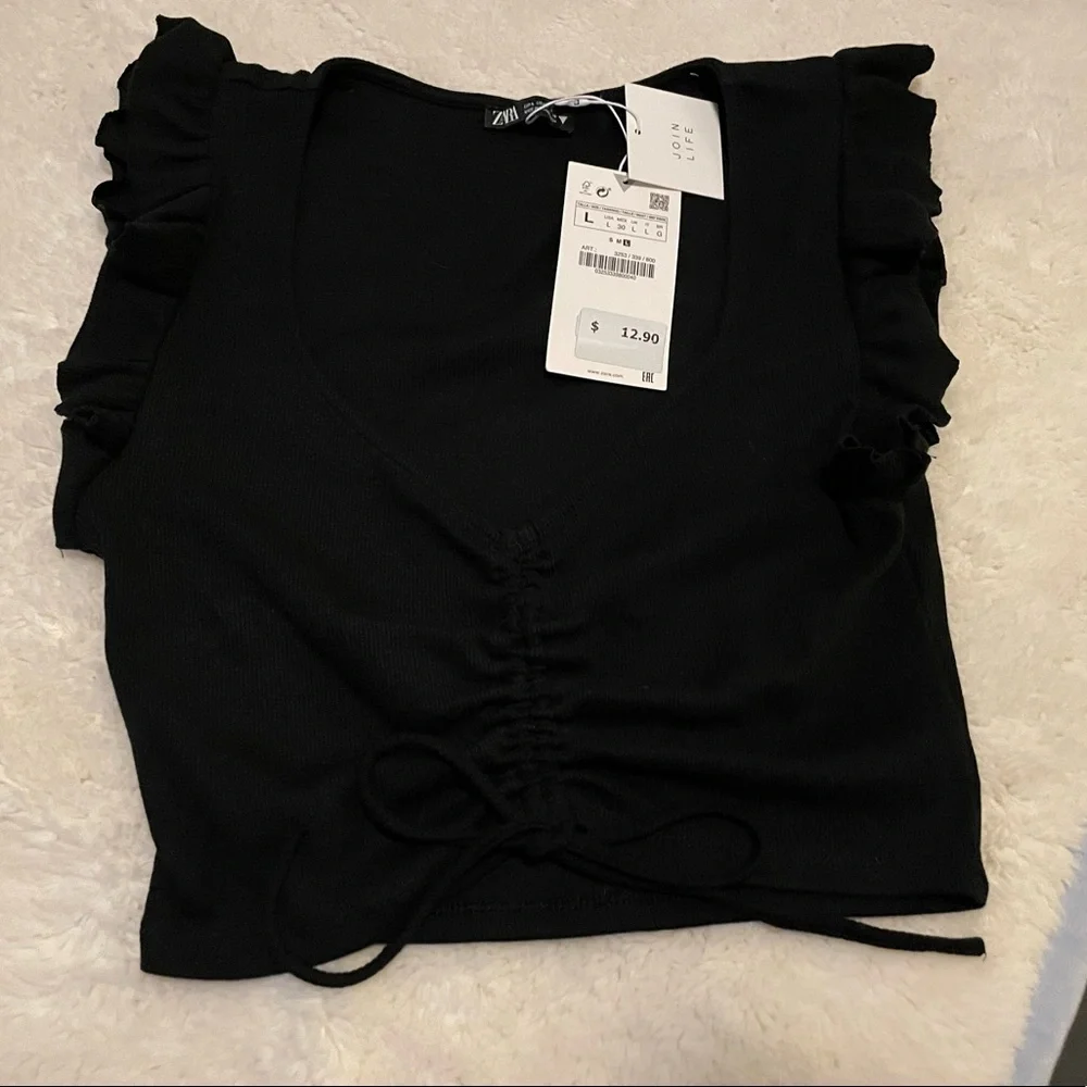 ZARA Womens ruffled sleeve crop top, size large - Picture 5 of 8